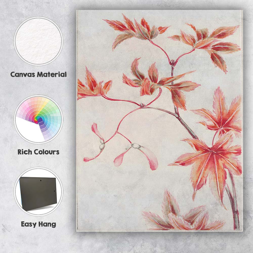 Delicate Pink Japanese Maple Leaves Watercolour Botanical Art Canvas Wall Art Print Decor Picture Ready to Hang