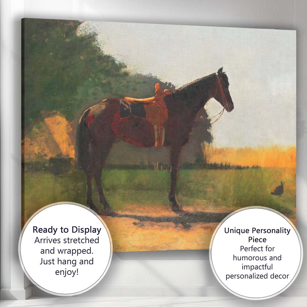 Saddled Chestnut Horse Country Meadow Realist Painting Canvas Wall Art Print Decor Picture Ready to Hang