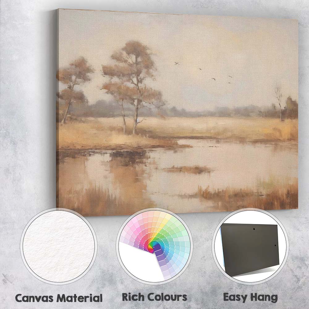 Soft Autumn Wetland Trees Landscape Canvas Wall Art Print Decor Picture Ready to Hang