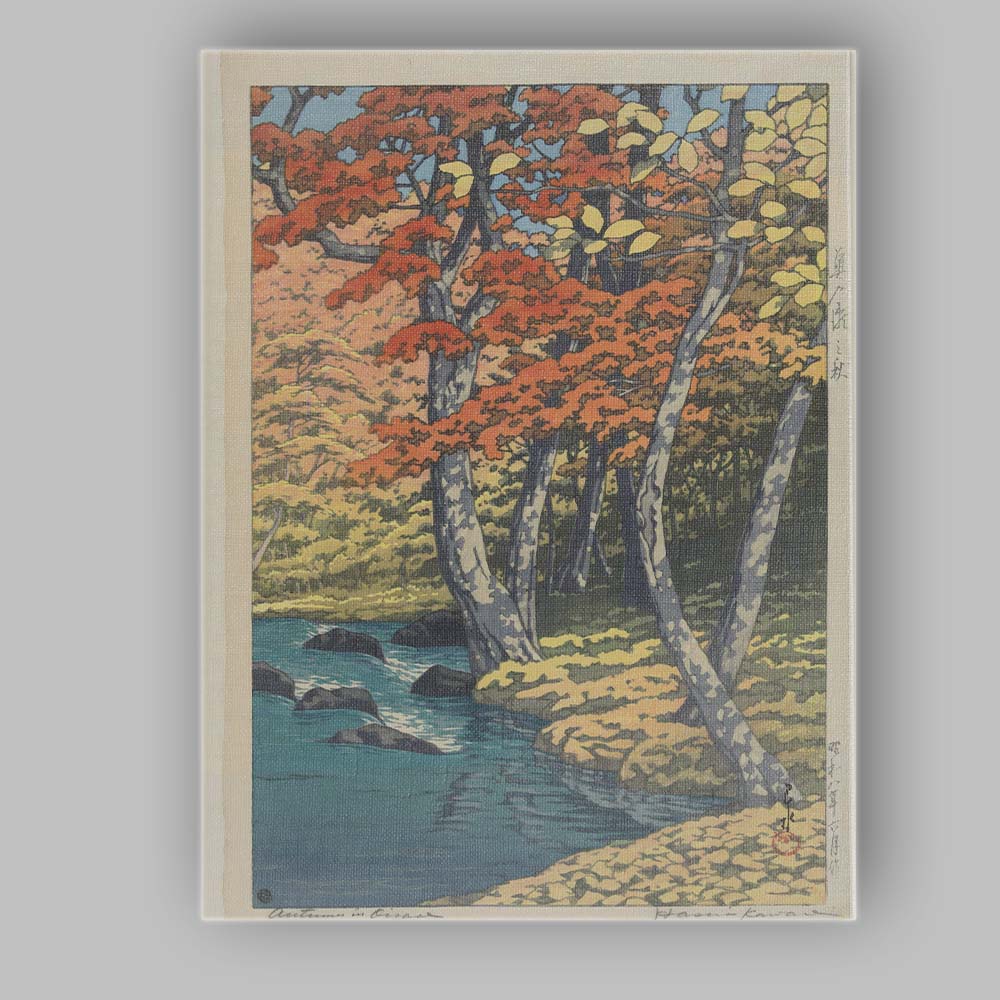 Japanese Autumn Maple River Woodblock Style Landscape Canvas Wall Art Print Decor Picture Ready to Hang