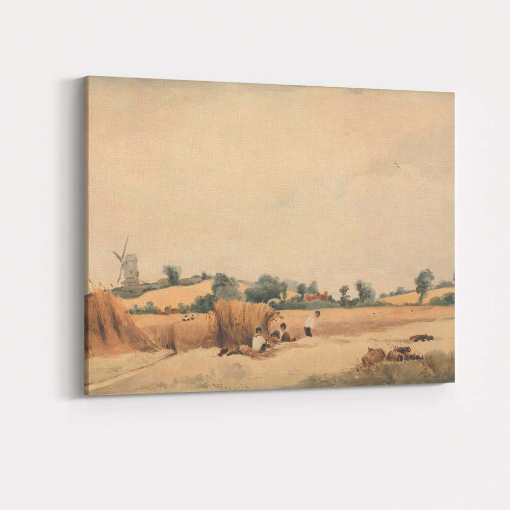 Rustic Harvest Field Windmill Countryside Watercolour Landscape Canvas Wall Art Print Decor Picture Ready to Hang