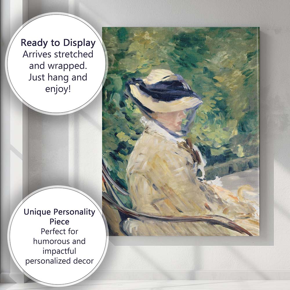 Impressionist Woman In White Dress Garden Portrait Canvas Wall Art Print Decor Picture Ready to Hang