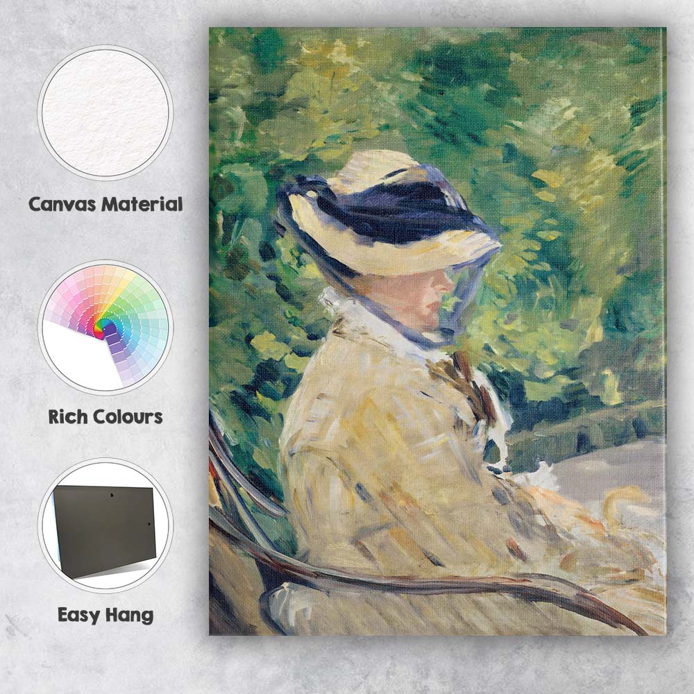 Impressionist Woman In White Dress Garden Portrait Canvas Wall Art Print Decor Picture Ready to Hang