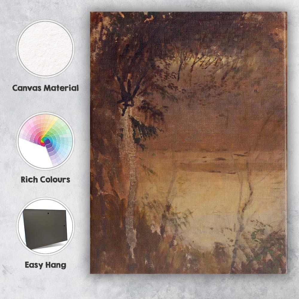 Misty Woodland Lakeside Landscape Impressionist Canvas Wall Art Print Decor Picture Ready to Hang