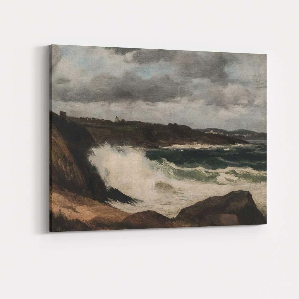 Dramatic Coastal Waves Rocky Shore Seascape Painting Canvas Wall Art Print Decor Picture Ready to Hang