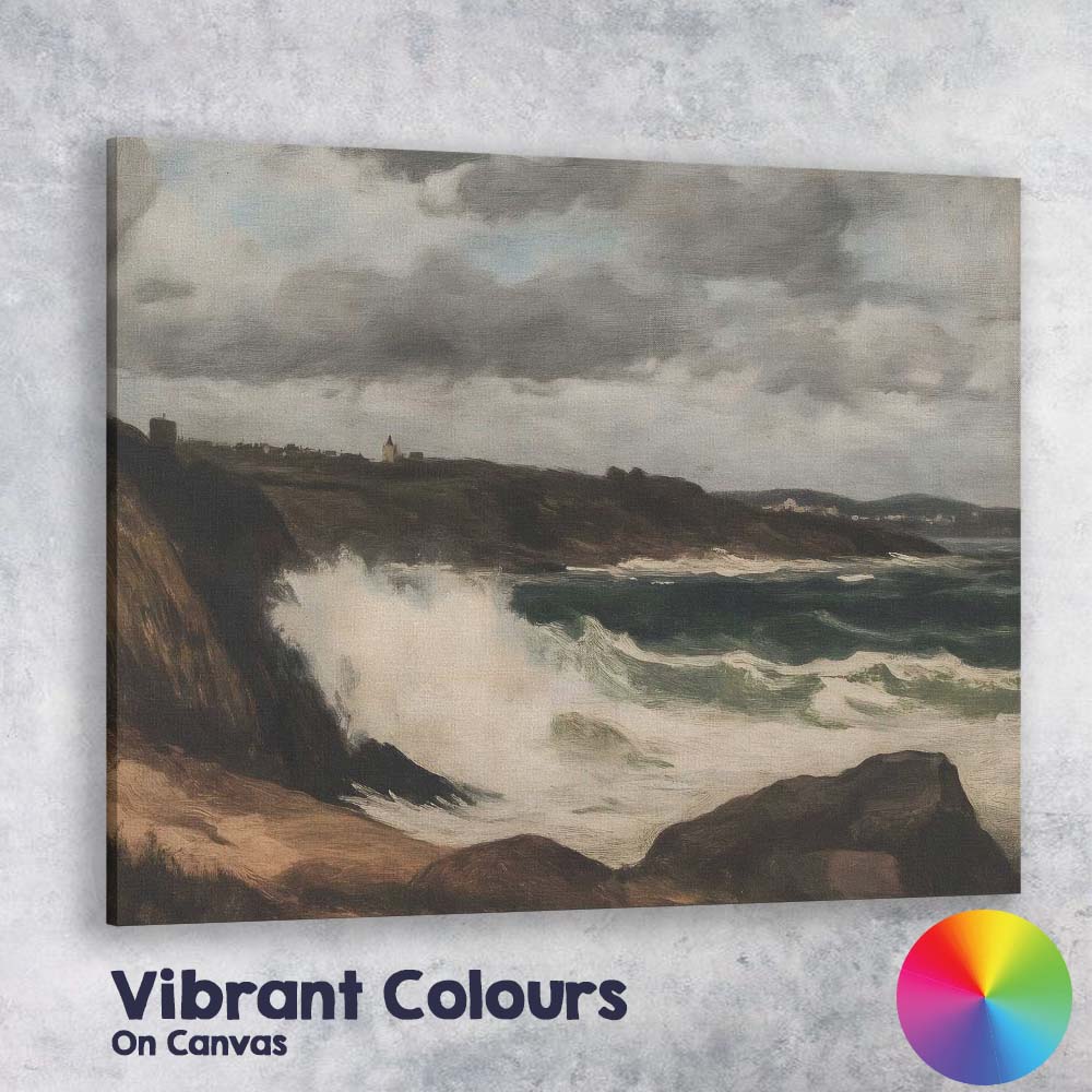 Dramatic Coastal Waves Rocky Shore Seascape Painting Canvas Wall Art Print Decor Picture Ready to Hang