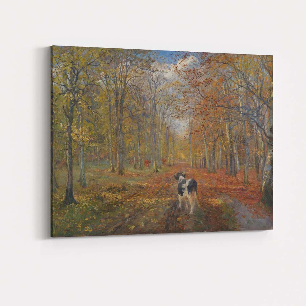Autumn Forest Track With Grazing Cattle Landscape Canvas Wall Art Print Decor Picture Ready to Hang