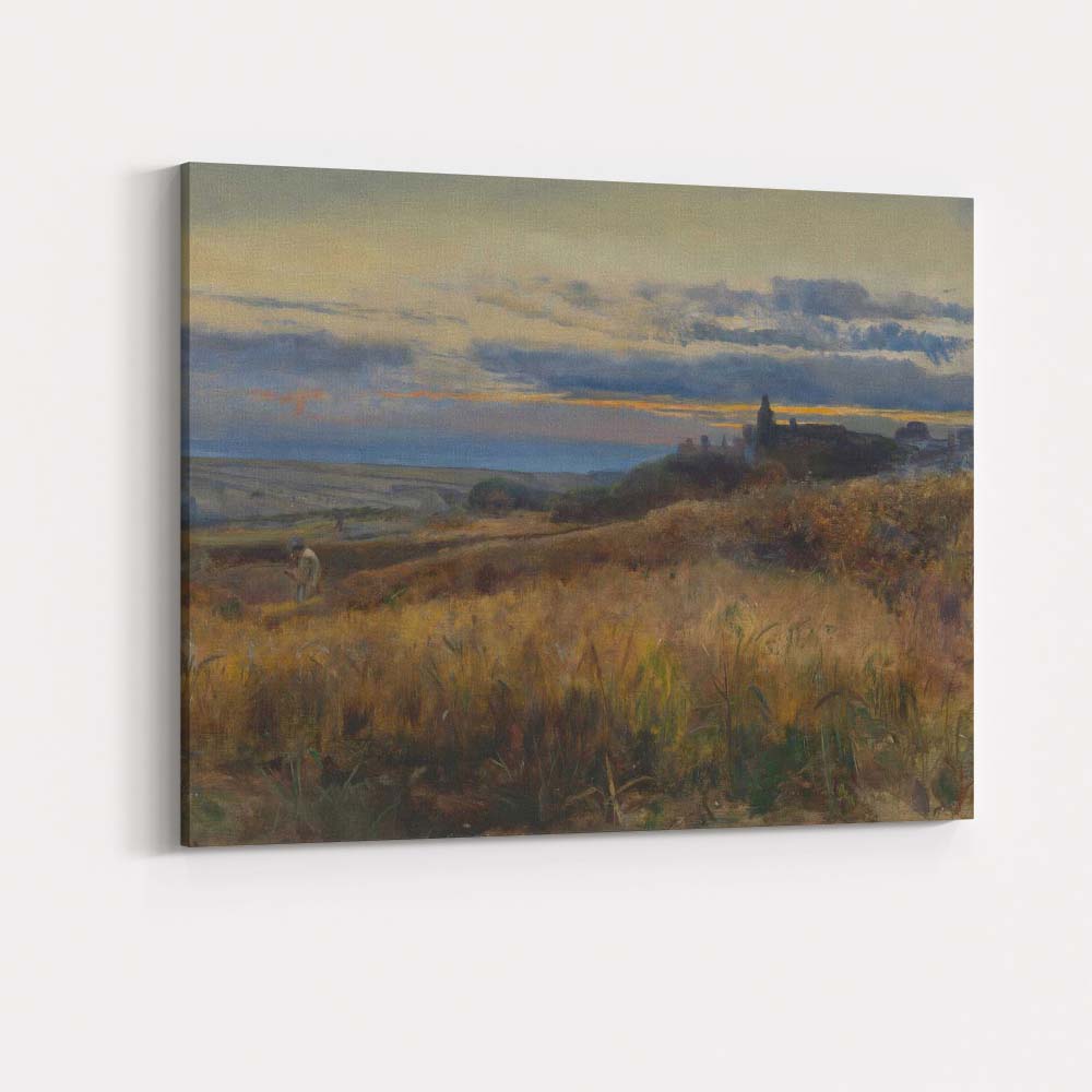 Atmospheric Coastal Heathland Sunset Landscape Traditional Oil Painting Canvas Wall Art Print Decor Picture Ready to Hang