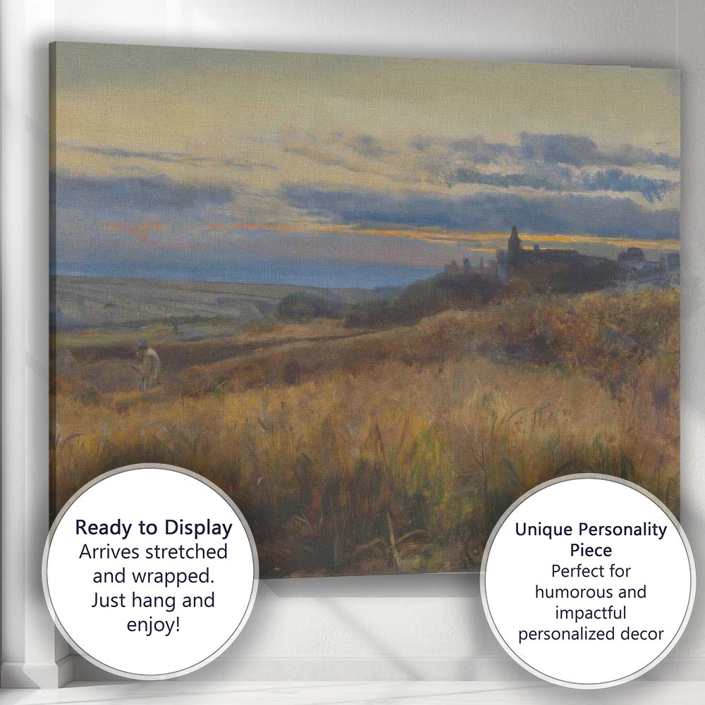 Atmospheric Coastal Heathland Sunset Landscape Traditional Oil Painting Canvas Wall Art Print Decor Picture Ready to Hang
