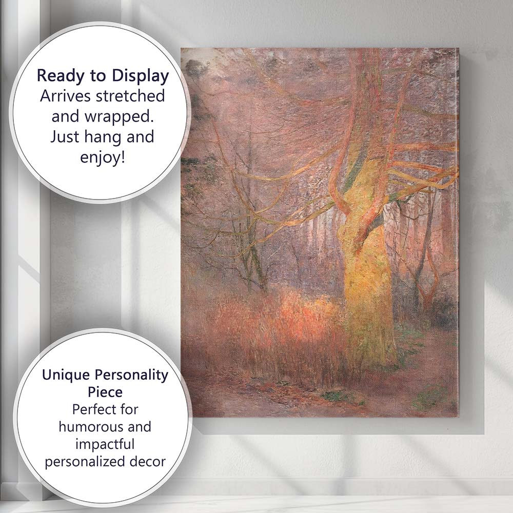 Autumn Woodland Tree Trunk Textured Impressionist Forest Scene Canvas Wall Art Print Decor Picture Ready to Hang