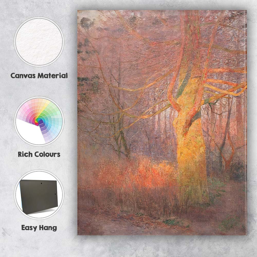 Autumn Woodland Tree Trunk Textured Impressionist Forest Scene Canvas Wall Art Print Decor Picture Ready to Hang