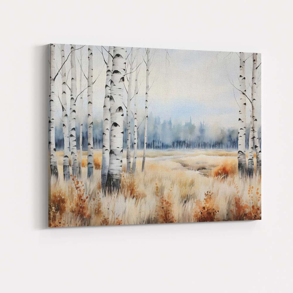 Soft Misty Birch Woodland Meadow Landscape Canvas Wall Art Print Decor Picture Ready to Hang
