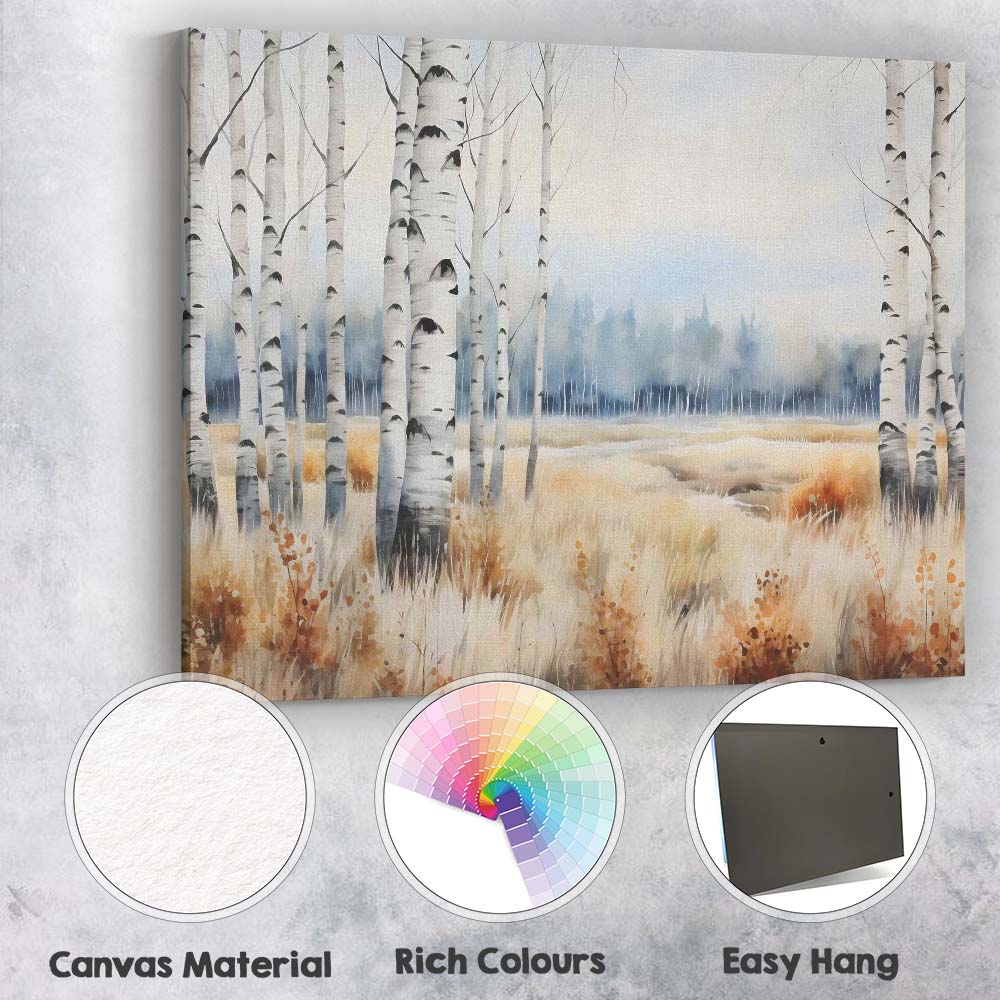 Soft Misty Birch Woodland Meadow Landscape Canvas Wall Art Print Decor Picture Ready to Hang