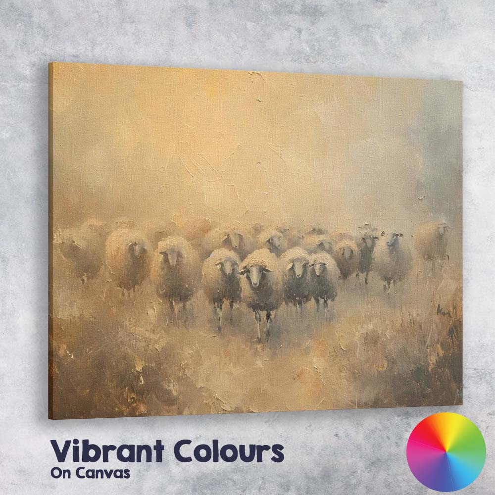 Neutral Rustic Sheep Flock Textured Farmhouse Painting Canvas Wall Art Print Decor Picture Ready to Hang