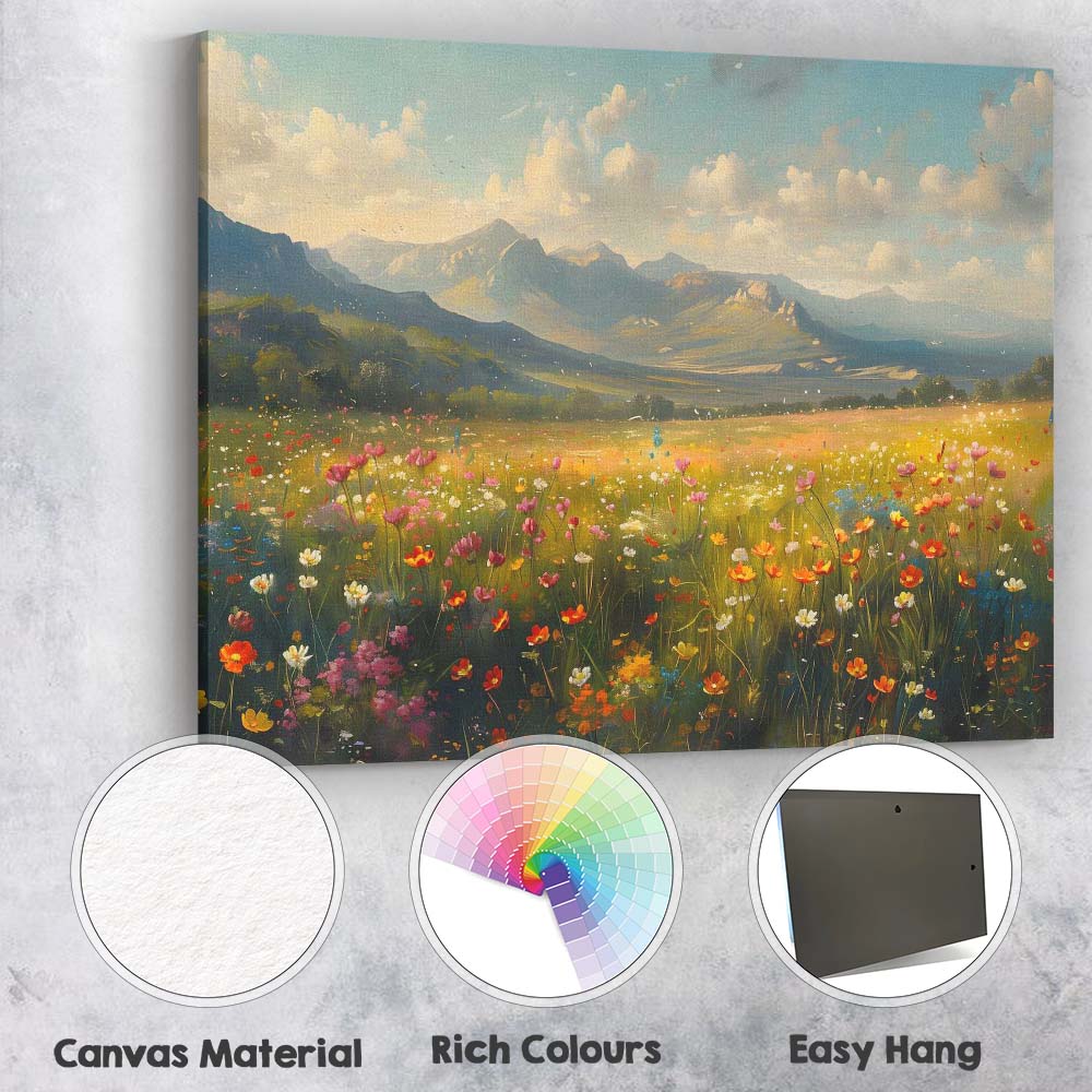 Blooming Alpine Wildflower Field Panoramic Mountain Landscape Canvas Wall Art Print Decor Picture Ready to Hang