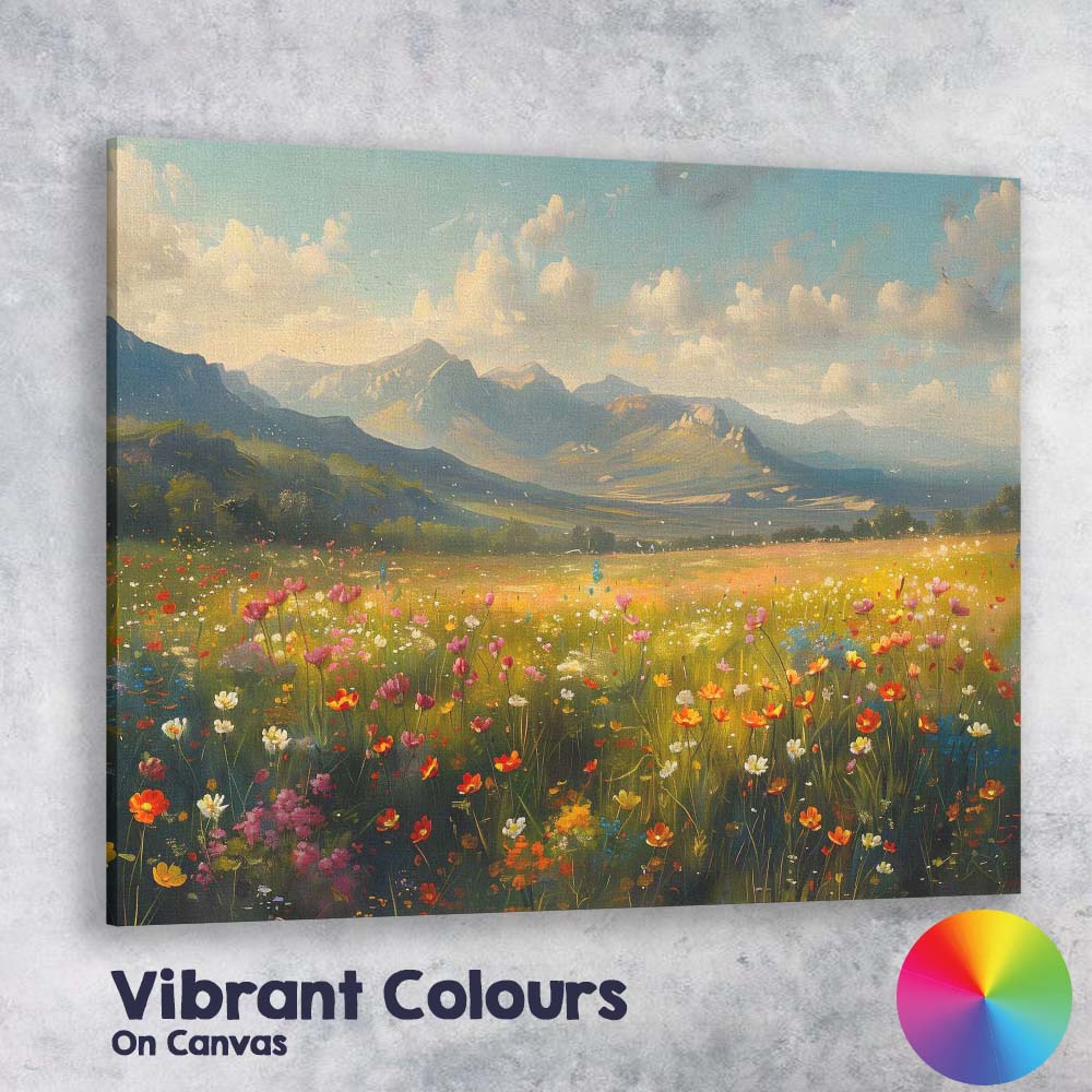 Blooming Alpine Wildflower Field Panoramic Mountain Landscape Canvas Wall Art Print Decor Picture Ready to Hang