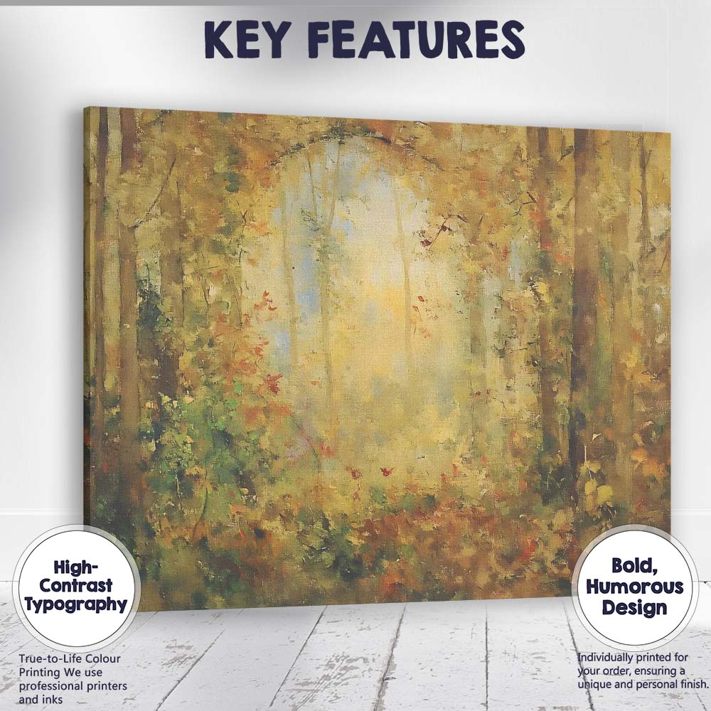 Soft Misty Woodland Forest Sunlight Atmospheric Nature Landscape Canvas Wall Art Print Decor Picture Ready to Hang