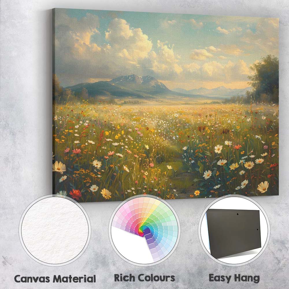 Radiant Summer Wildflower Field Scenic Landscape Canvas Wall Art Print Decor Picture Ready to Hang