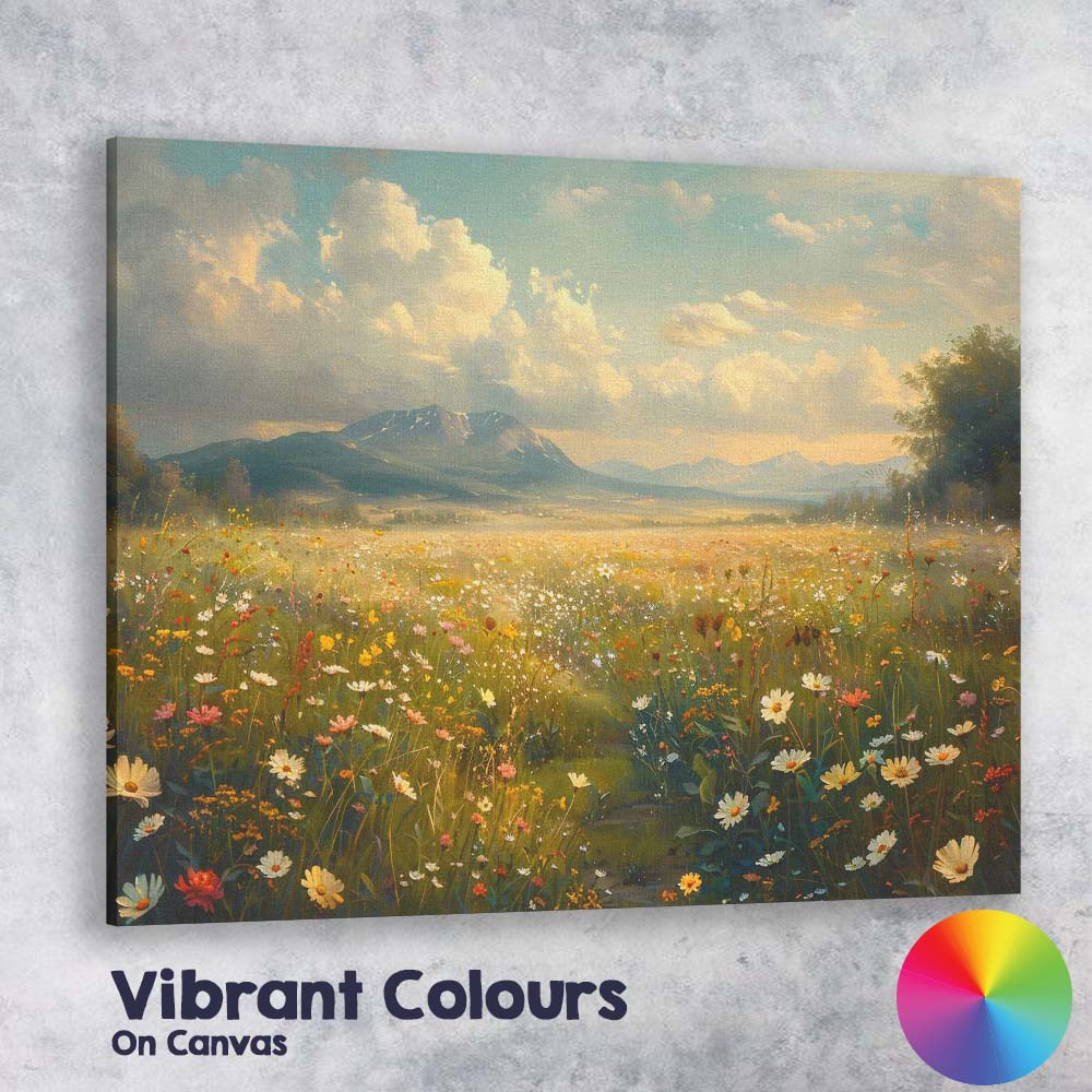 Radiant Summer Wildflower Field Scenic Landscape Canvas Wall Art Print Decor Picture Ready to Hang