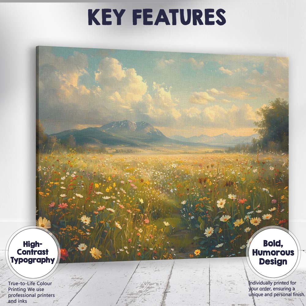 Radiant Summer Wildflower Field Scenic Landscape Canvas Wall Art Print Decor Picture Ready to Hang