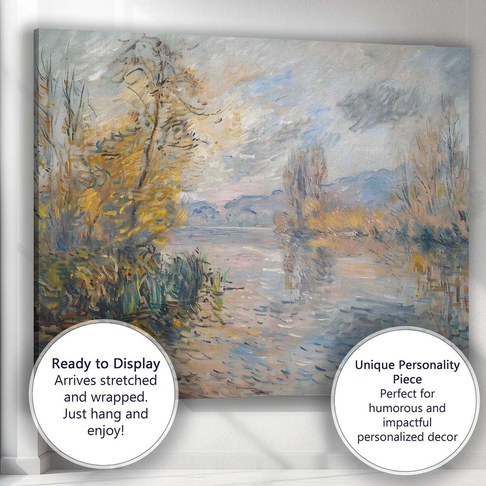 Pastel Impressionist Riverbank Autumn Landscape Canvas Wall Art Print Decor Picture Ready to Hang
