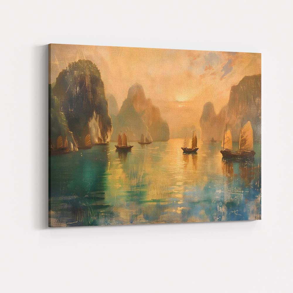 Golden Harbour Sailing Boats Coastal Seascape Canvas Wall Art Print Decor Picture Ready to Hang
