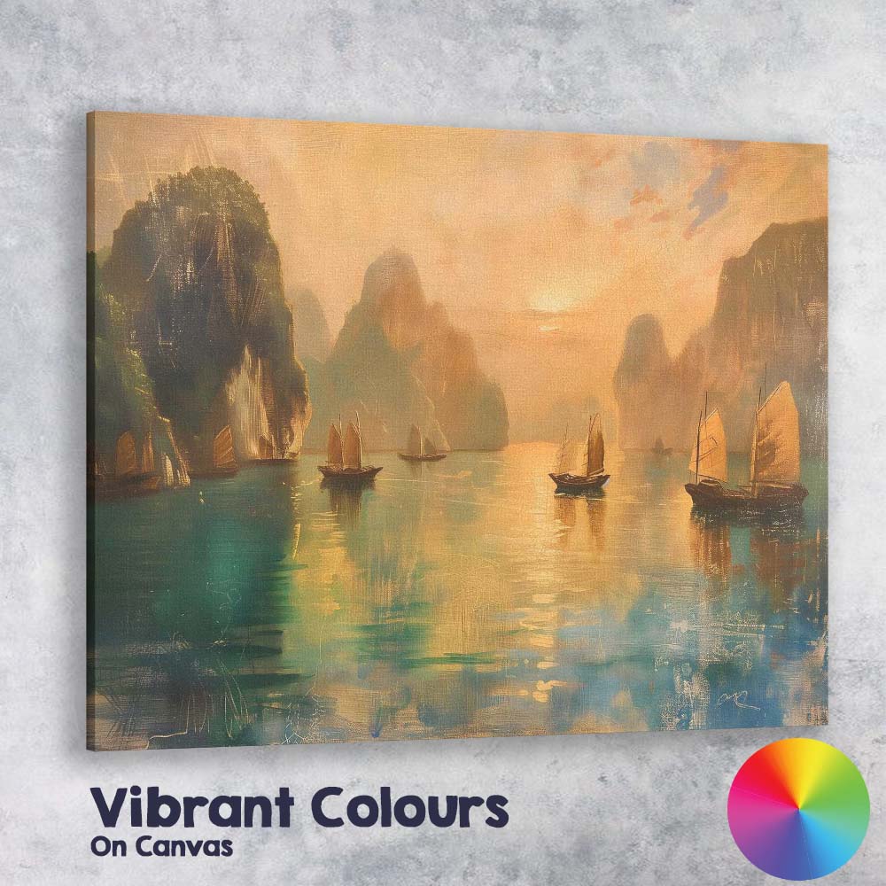 Golden Harbour Sailing Boats Coastal Seascape Canvas Wall Art Print Decor Picture Ready to Hang