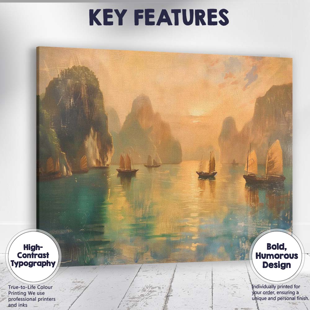 Golden Harbour Sailing Boats Coastal Seascape Canvas Wall Art Print Decor Picture Ready to Hang
