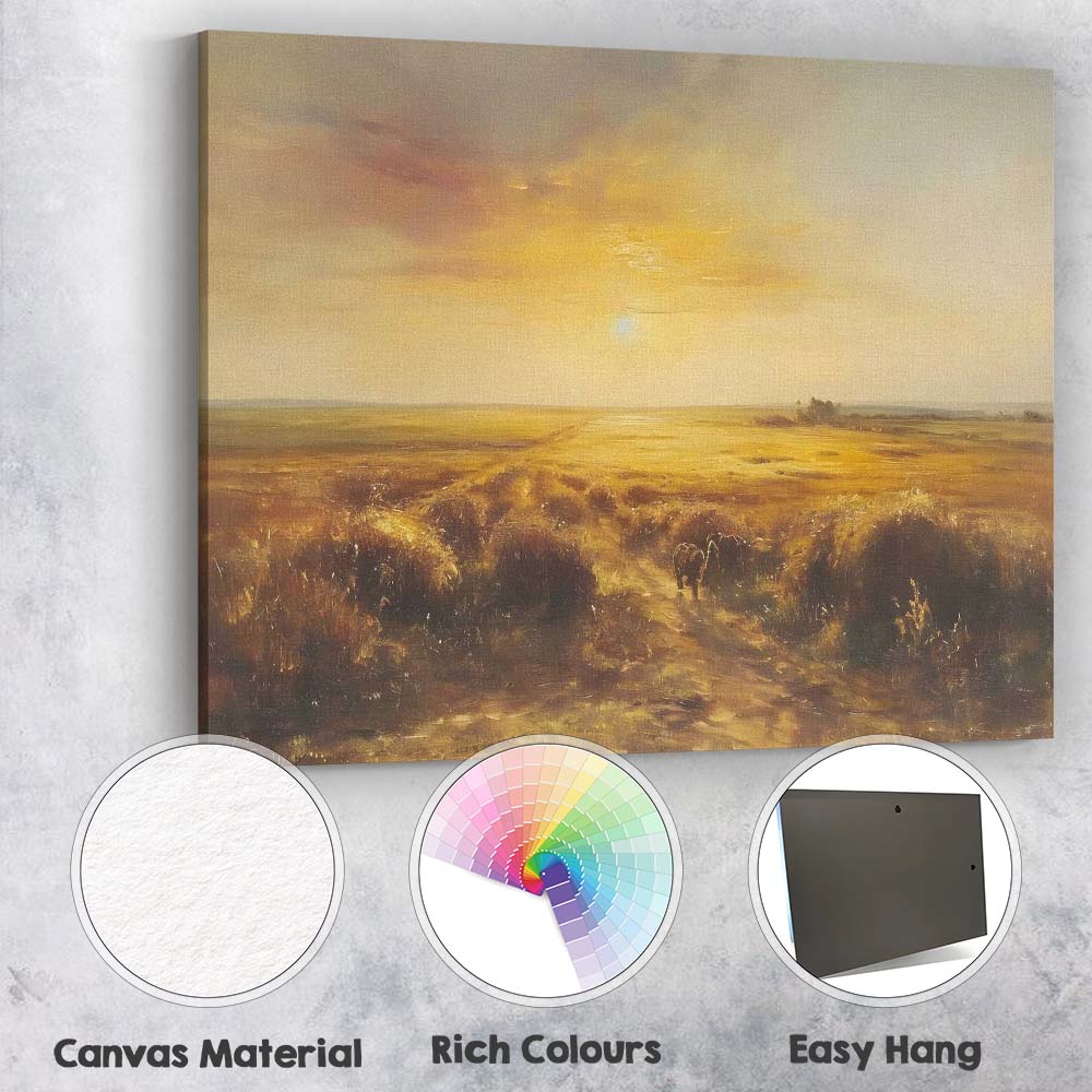 Golden Sunset Meadow Countryside Landscape Warm Rustic Canvas Wall Art Print Decor Picture Ready to Hang