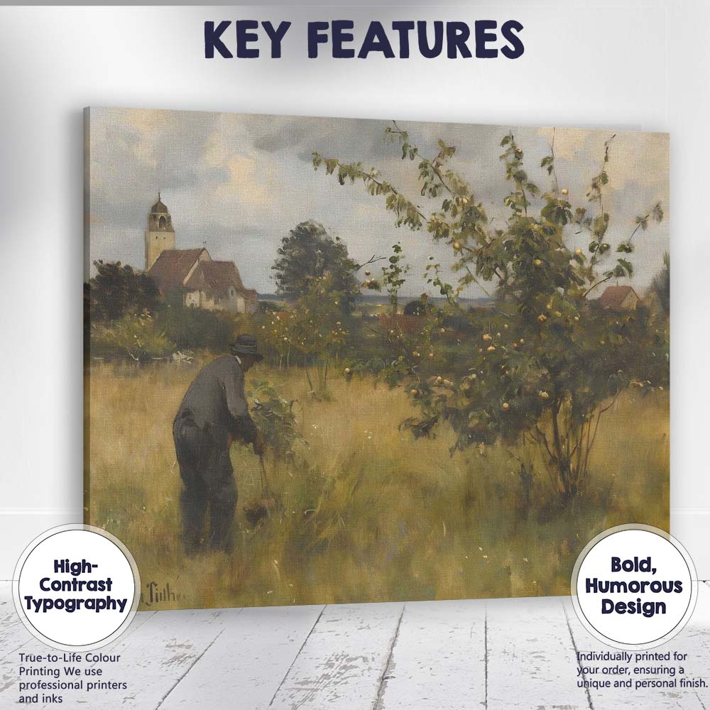 Traditional Orchard Gardener Village Church Countryside Scene Canvas Wall Art Print Decor Picture Ready to Hang