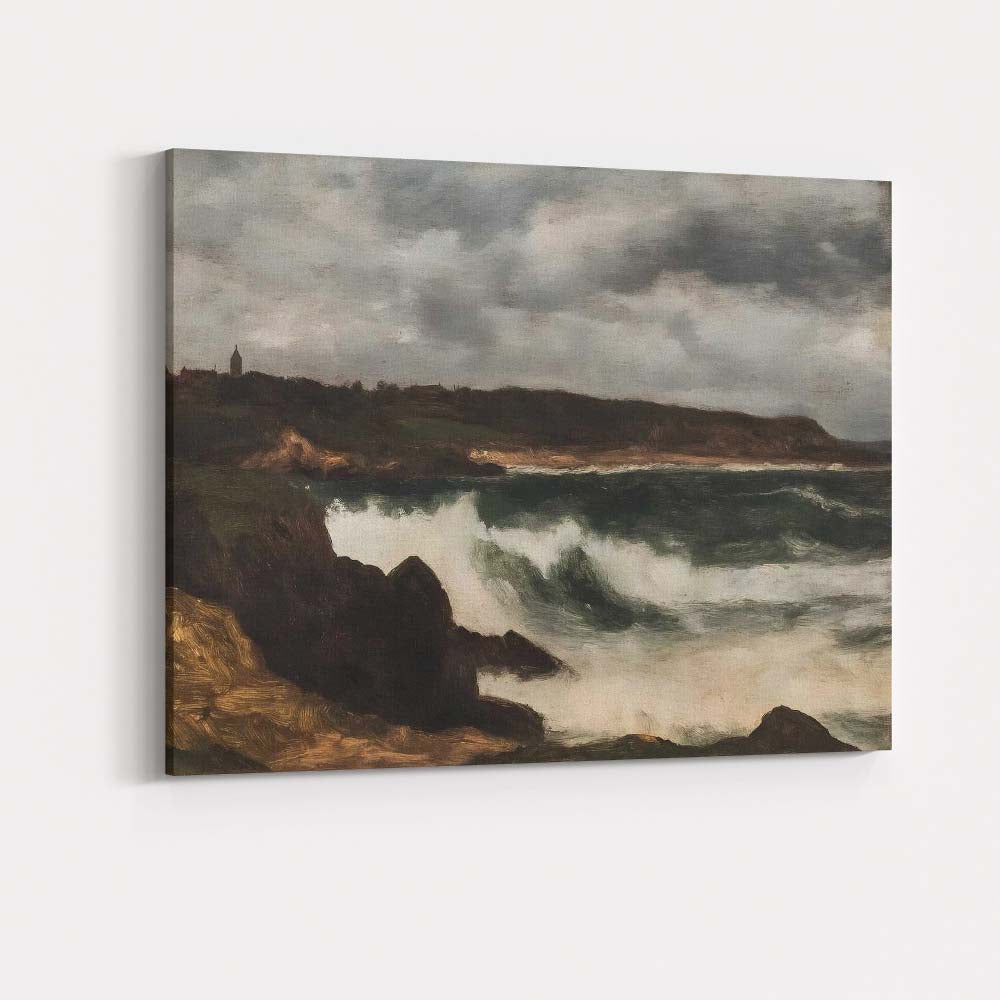 Stormy Coastal Waves Rocky Shore Seascape Oil Painting Canvas Wall Art Print Decor Picture Ready to Hang