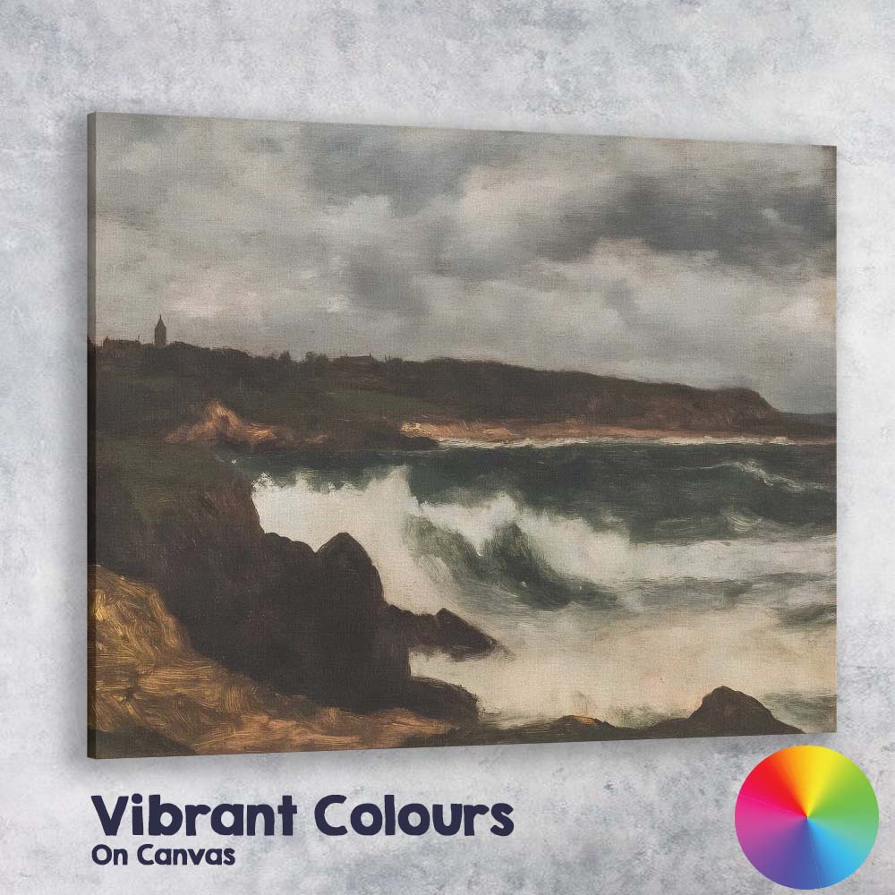 Stormy Coastal Waves Rocky Shore Seascape Oil Painting Canvas Wall Art Print Decor Picture Ready to Hang