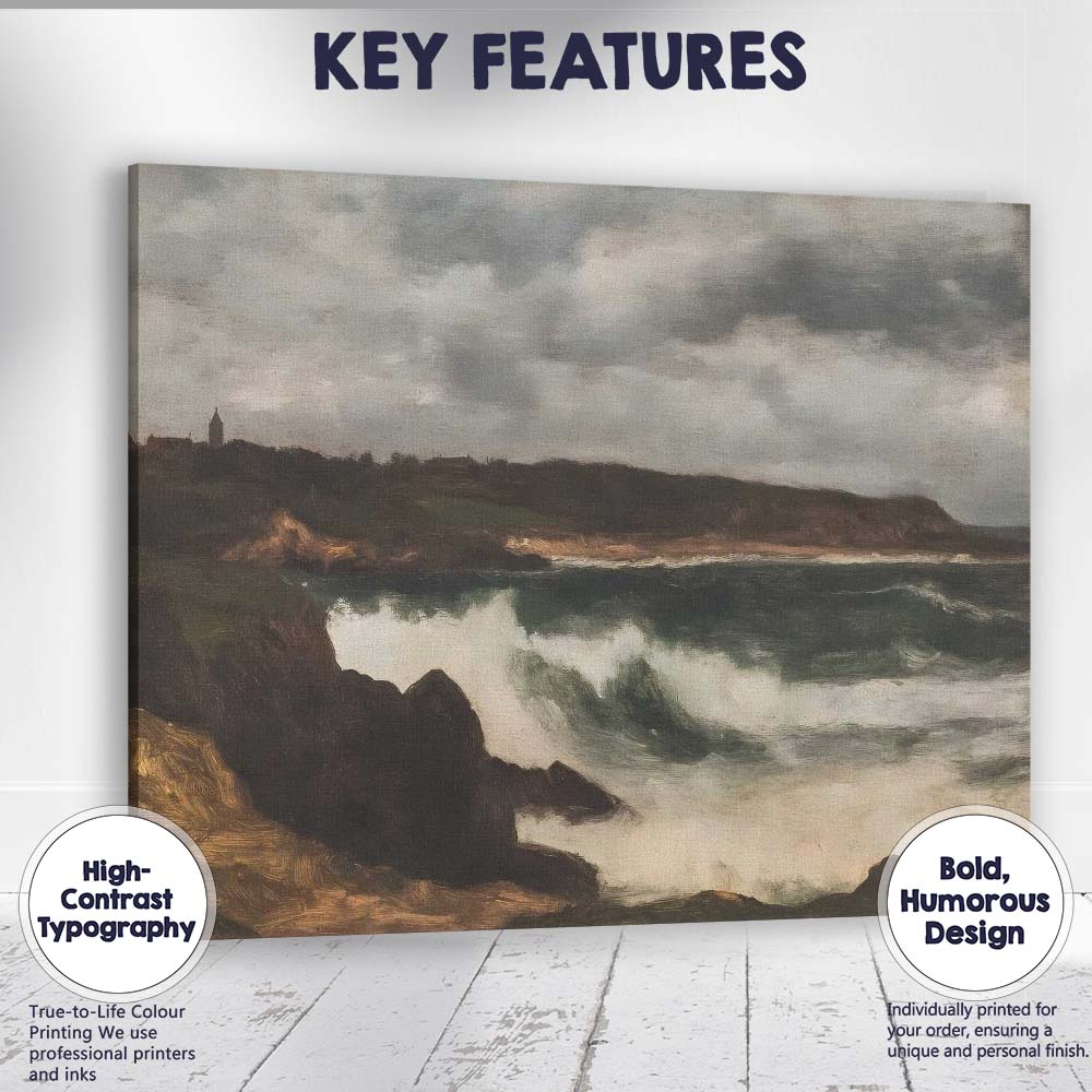 Stormy Coastal Waves Rocky Shore Seascape Oil Painting Canvas Wall Art Print Decor Picture Ready to Hang