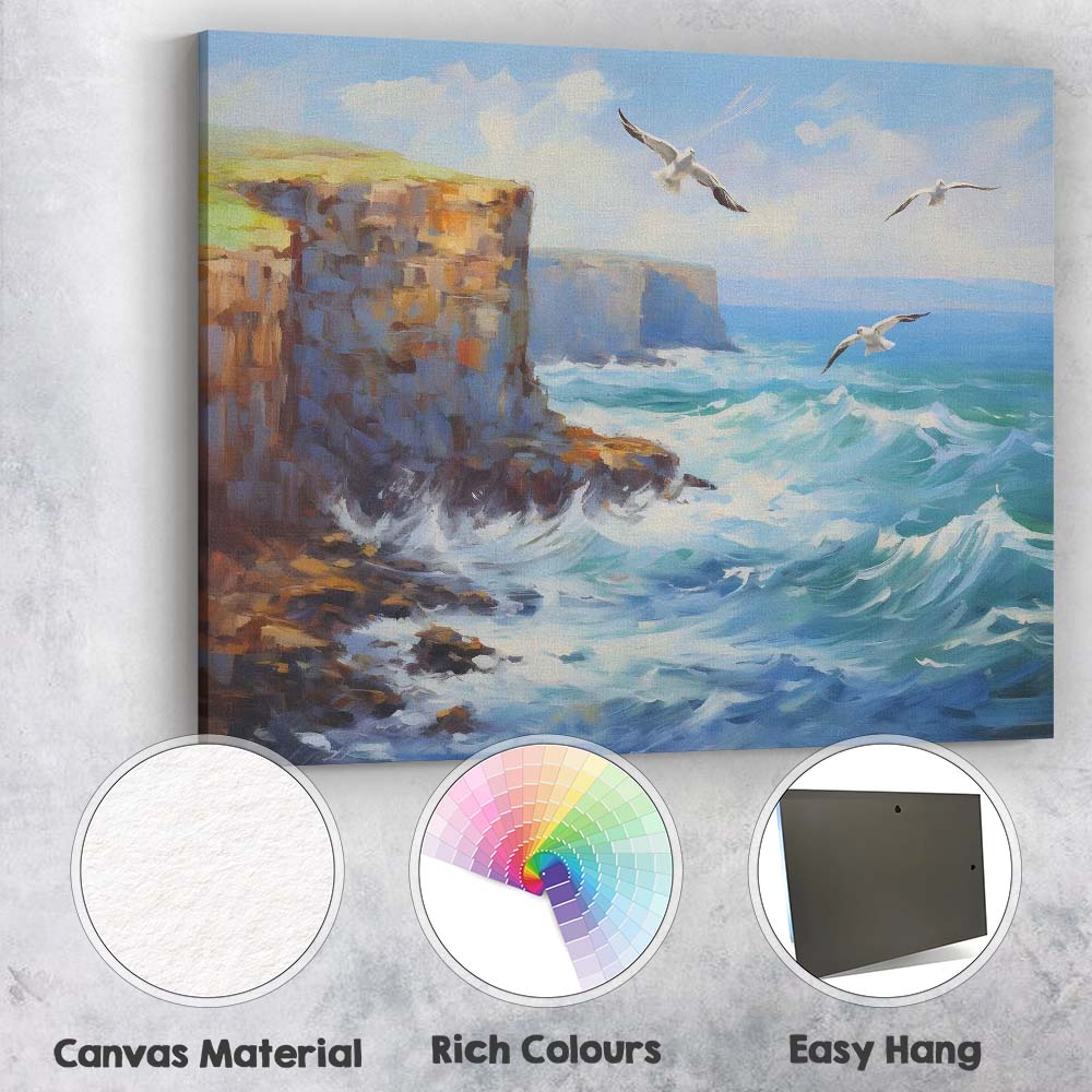 Sunny Coastal Cliffs Seagulls Ocean Breeze Seascape Canvas Wall Art Print Decor Picture Ready to Hang