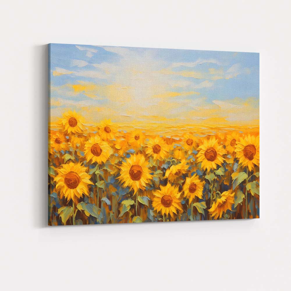 Golden Sunflower Field Summer Floral Impressionist Landscape Canvas Wall Art Print Decor Picture Ready to Hang