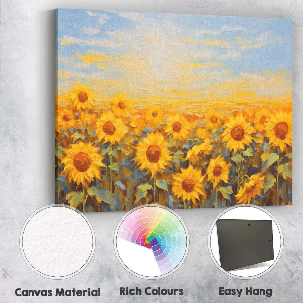 Golden Sunflower Field Summer Floral Impressionist Landscape Canvas Wall Art Print Decor Picture Ready to Hang
