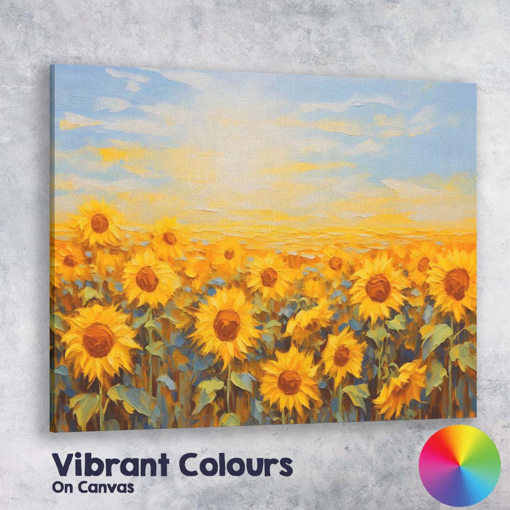 Golden Sunflower Field Summer Floral Impressionist Landscape Canvas Wall Art Print Decor Picture Ready to Hang
