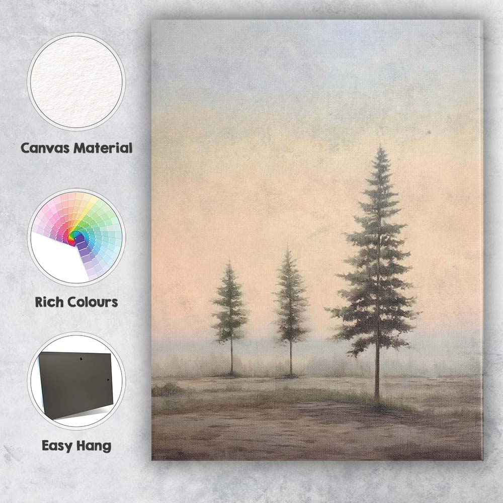 Minimalist Pine Trees Misty Horizon Scandinavian Landscape Canvas Wall Art Print Decor Picture Ready to Hang