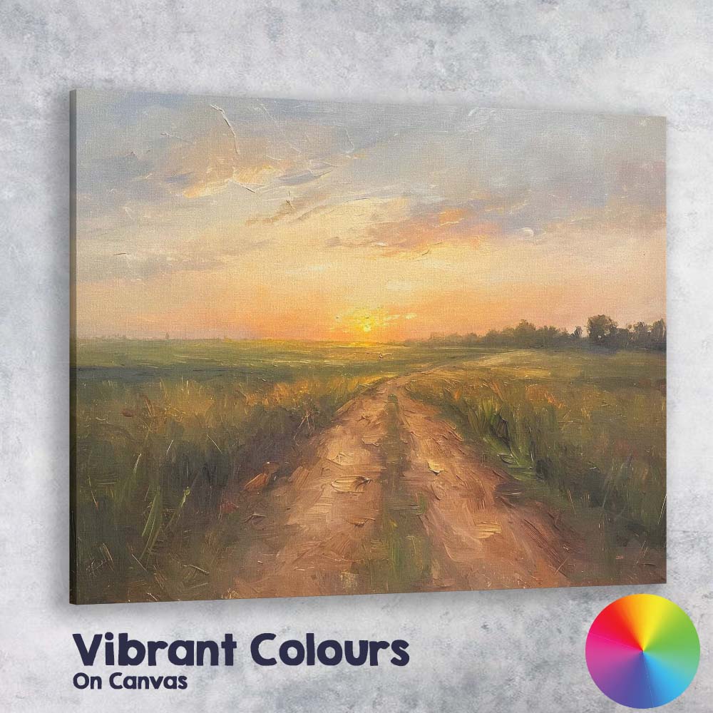 Golden Sunset Country Path Rural Field Landscape Canvas Wall Art Print Decor Picture Ready to Hang