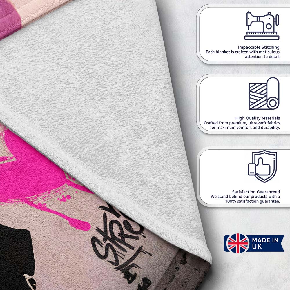 Pink Heart Children Silhouette Urban Graffiti, All Season Comfort, Thoughtful Housewarming Gift - Super Soft Fleece Blanket Bed Sofa Throw