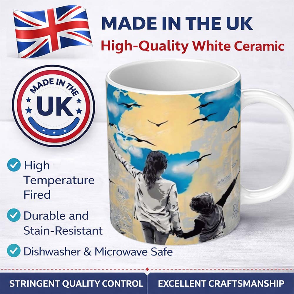 Mother and Child World Map Heart Graffiti 11oz Ceramic Coffee Tea Mug White Large Handle