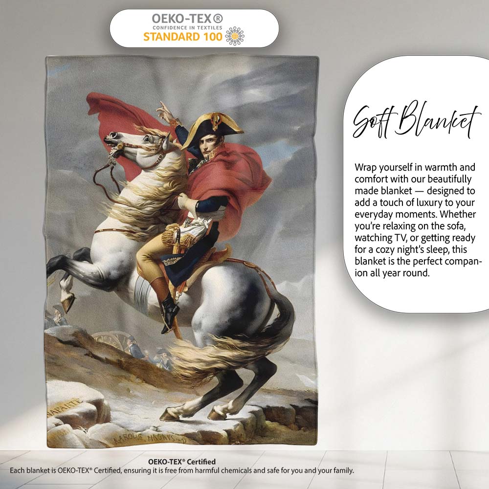 Napoleonic Horse Rider Classical Historical Painting, Lightweight Comfortable Decorative Accent - Super Soft Fleece Blanket Bed Sofa Throw