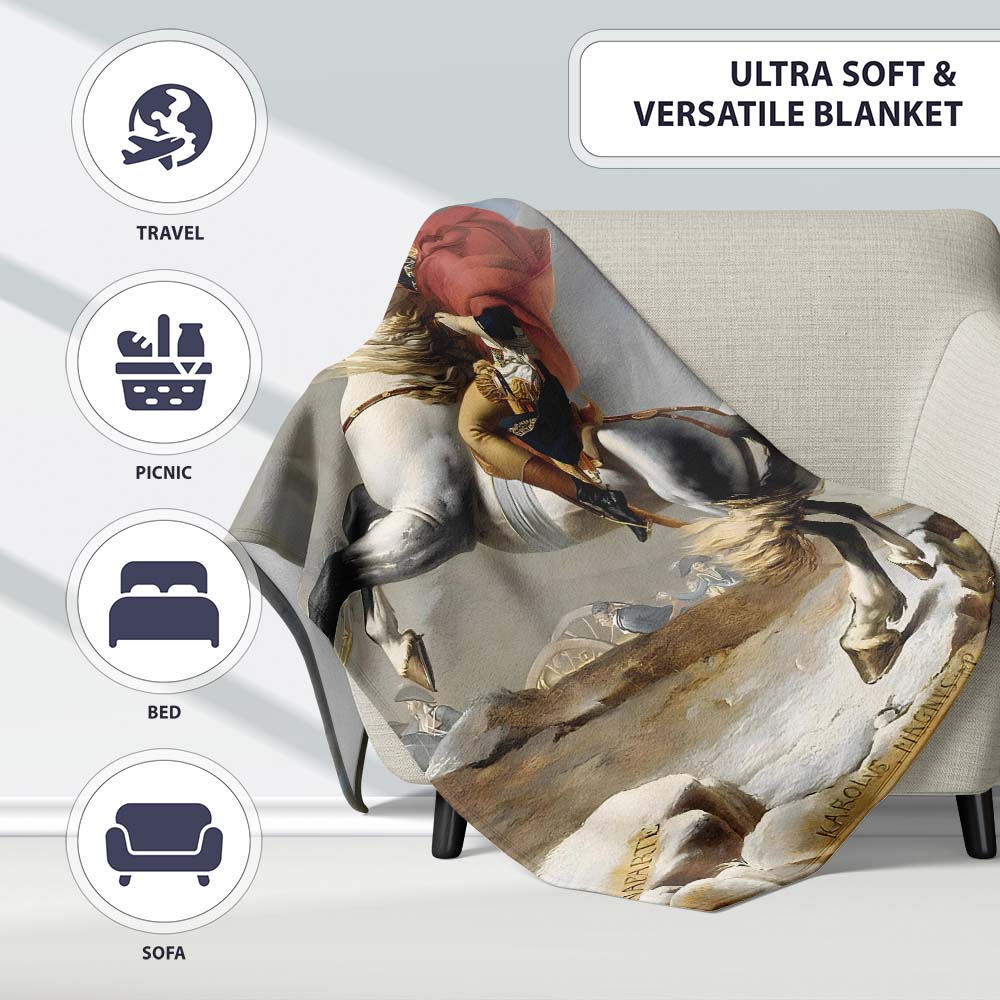 Napoleonic Horse Rider Classical Historical Painting, Lightweight Comfortable Decorative Accent - Super Soft Fleece Blanket Bed Sofa Throw
