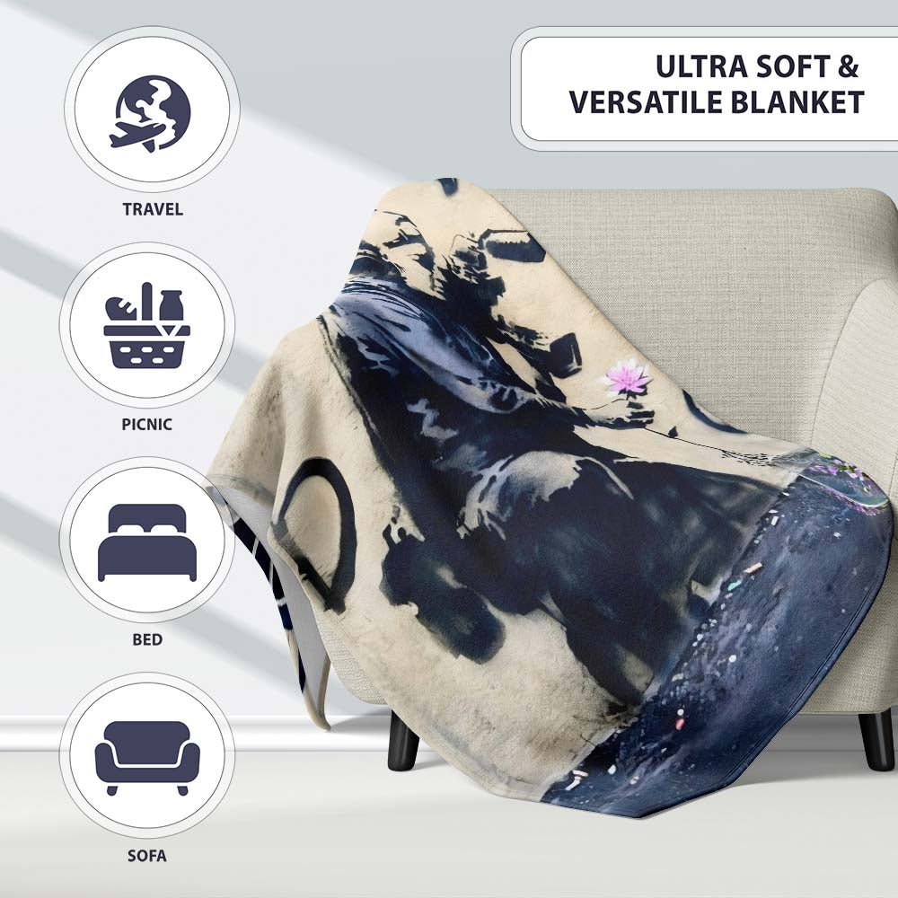 Monochrome Urban Photographer Floral Graffiti, All Season Comfort, Thoughtful Housewarming Gift - Super Soft Fleece Blanket Bed Sofa Throw