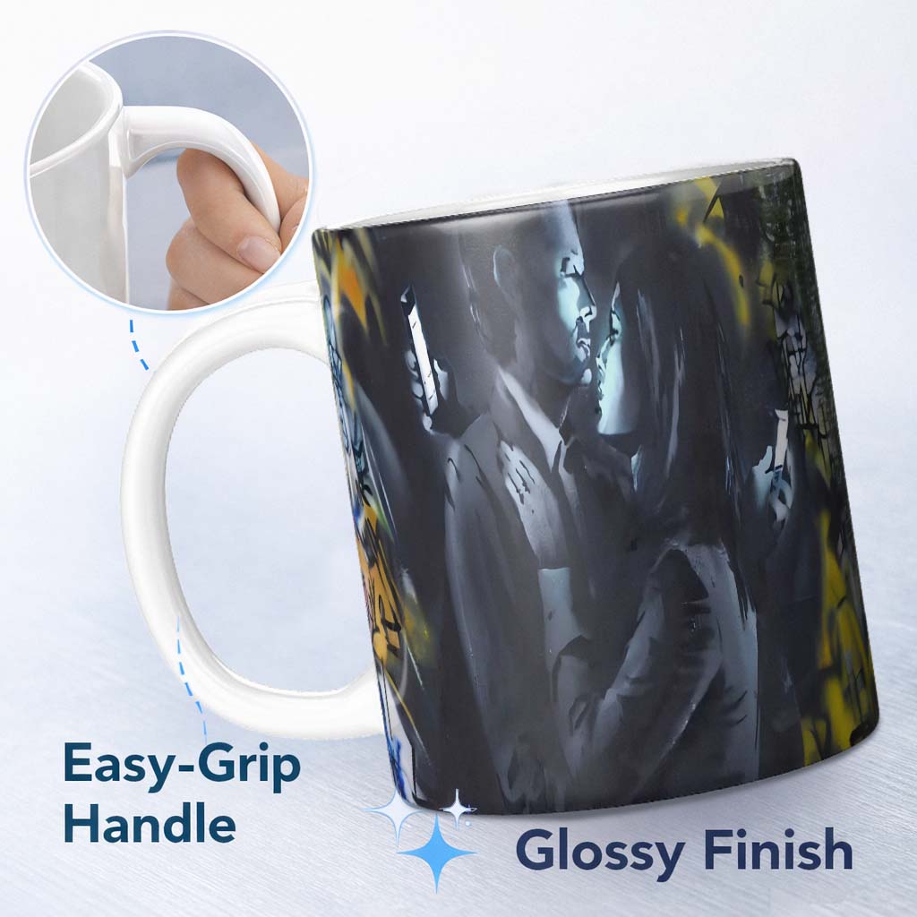 Romantic Couple Kiss Dark Urban Graffiti 11oz Ceramic Coffee Tea Mug White Large Handle