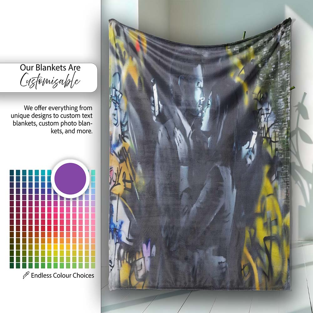 Romantic Couple Kiss Dark Urban Graffiti, Bedroom Living Room Accent, Decorative Wall Art Style - Super Soft Fleece Blanket Bed Sofa Throw