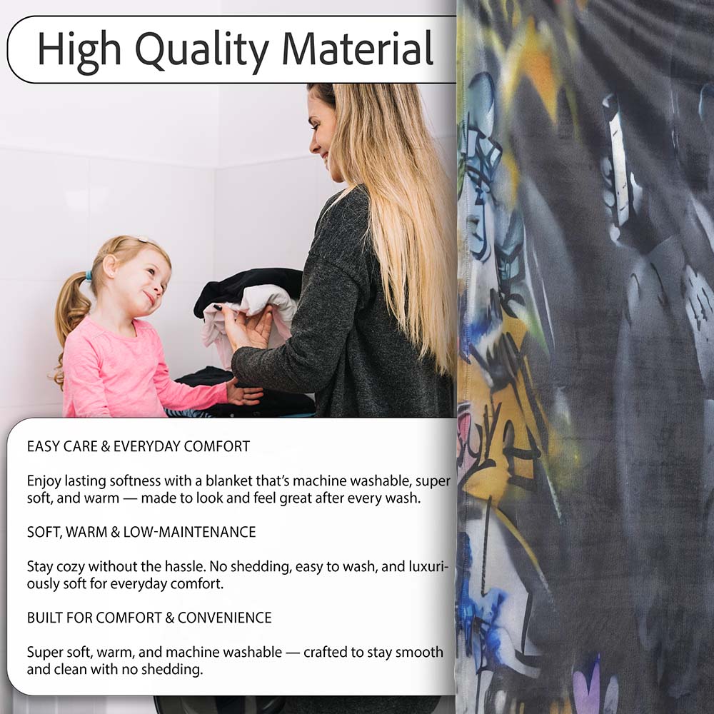 Romantic Couple Kiss Dark Urban Graffiti, Bedroom Living Room Accent, Decorative Wall Art Style - Super Soft Fleece Blanket Bed Sofa Throw