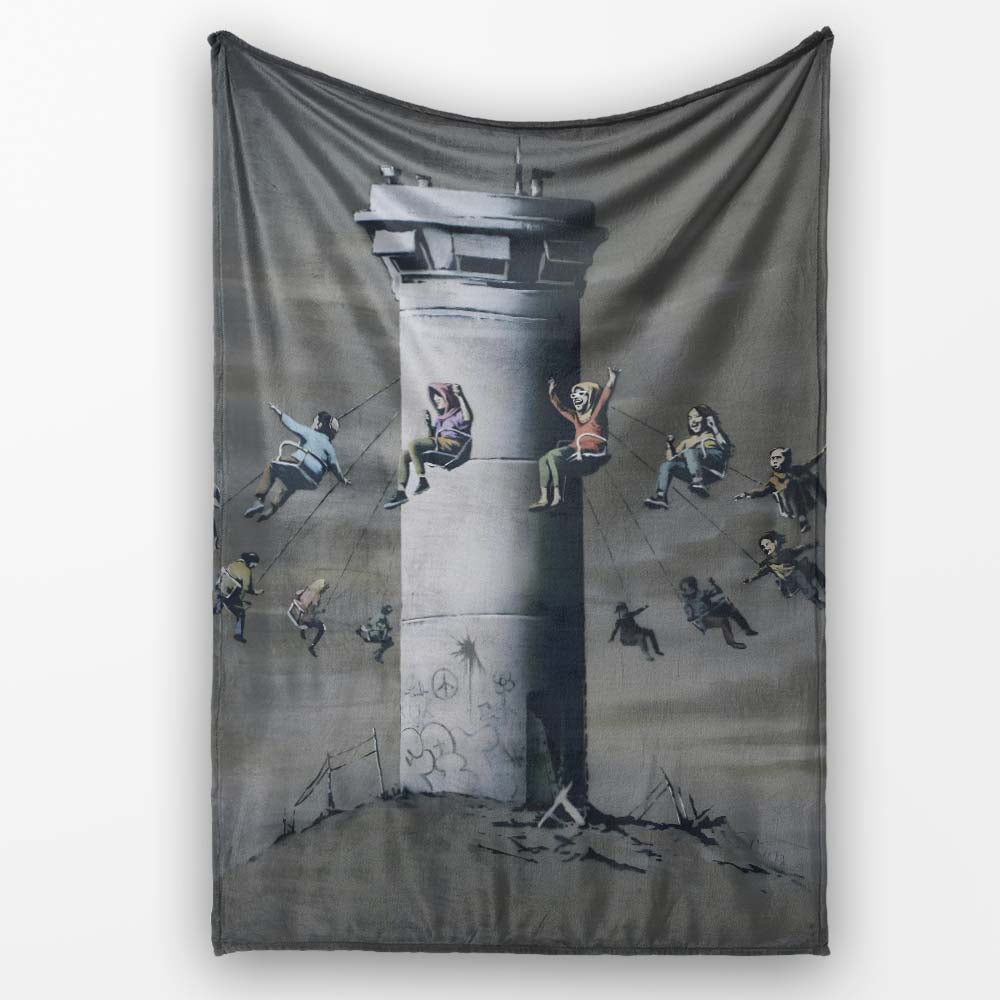 Children Around Watchtower Dark Political Graffiti, All Season Comfort, Stylish Room Decoration - Super Soft Fleece Blanket Bed Sofa Throw