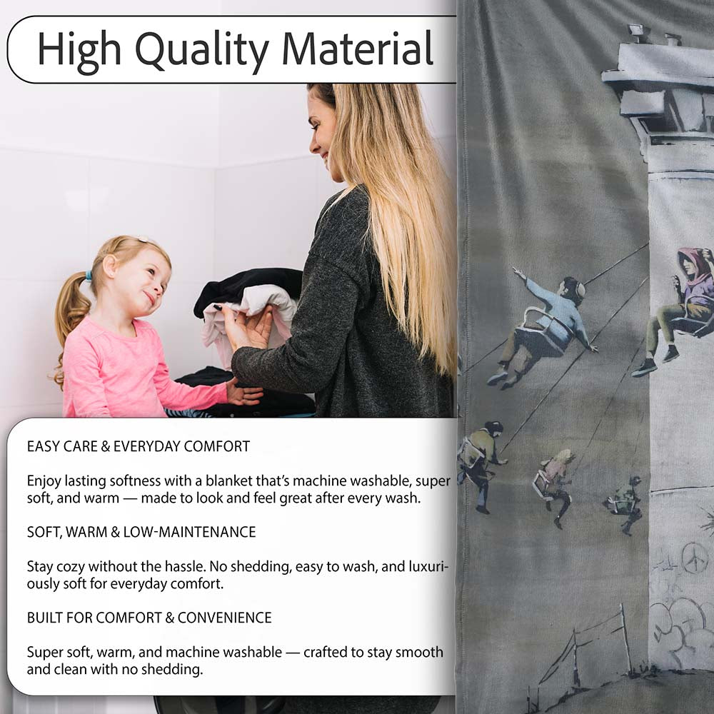 Children Around Watchtower Dark Political Graffiti, All Season Comfort, Stylish Room Decoration - Super Soft Fleece Blanket Bed Sofa Throw