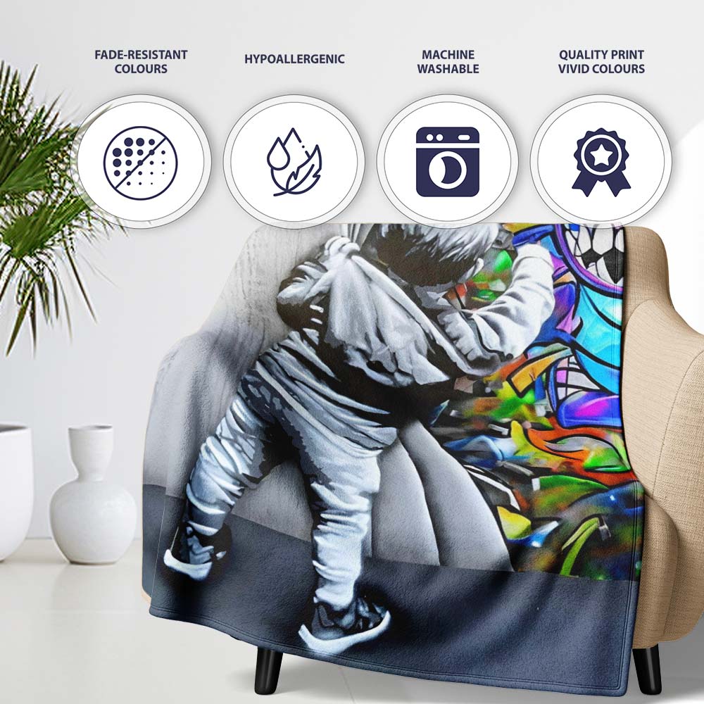 Child Revealing Colourful Graffiti Wall, Comfortable Everyday Use, Thoughtful Housewarming Gift - Super Soft Fleece Blanket Bed Sofa Throw
